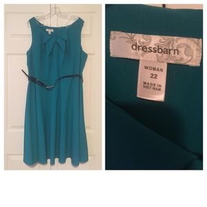 DressBarn Turquoise green dress with black belt.